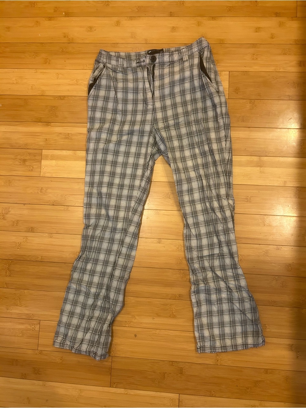ASOS DESIGN Plaid Flare Pants Size 12 Gray Black Preppy Y2K Grunge